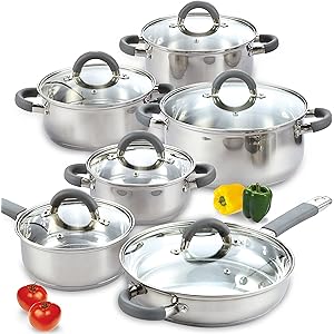 Cook N Home 2410 Stainless Steel 12-Piece Cookware Set