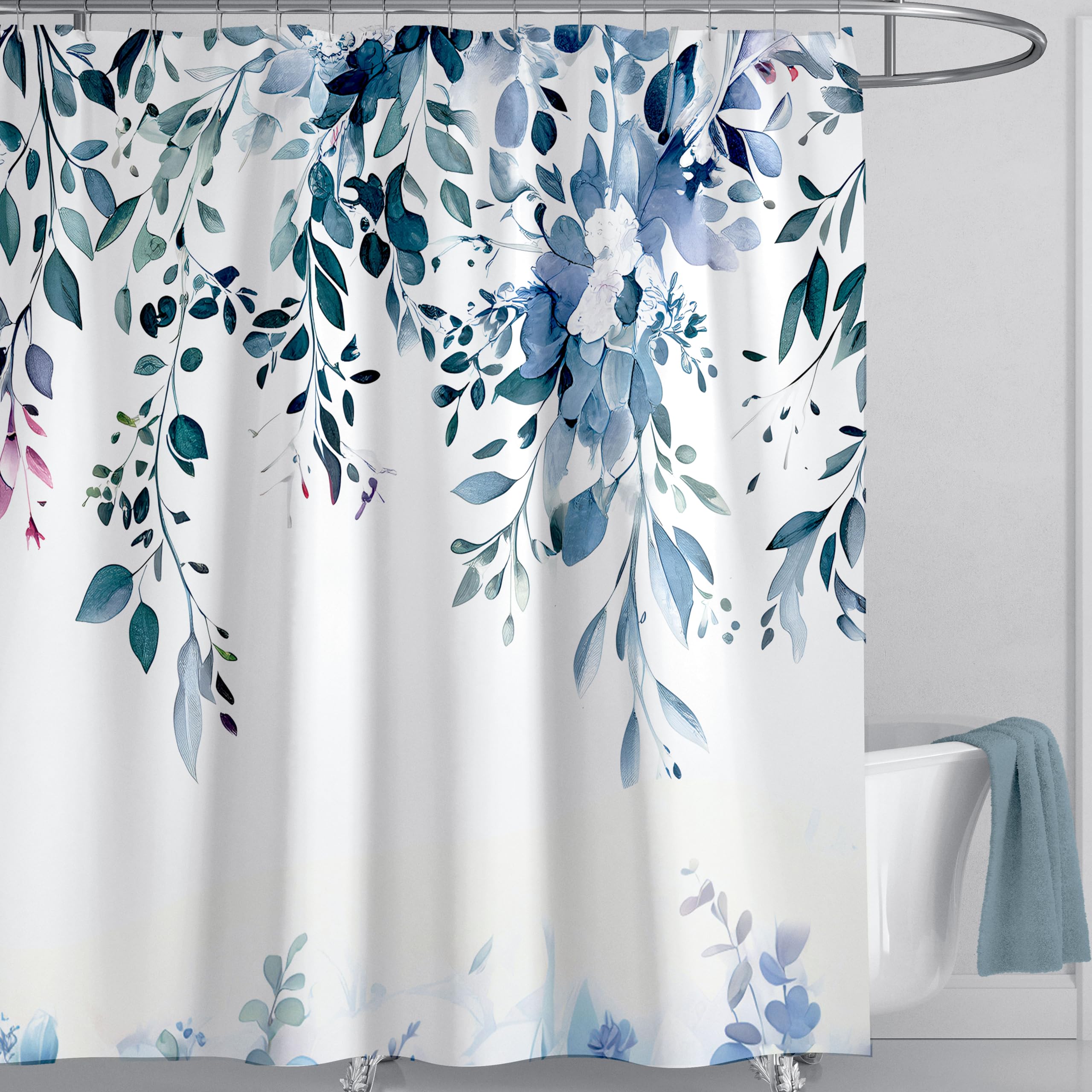 LIVETTY Blue Shower Curtains 180x180cm Drop Fabric Shower Curtain for Bathroom Quick-Drying Kitchen Curtains Machine Washable with 12 Hooks-Multi-Color — image 1