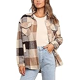 Uaneo Womens Plaid Shacket Button Down Wool Blend Fall Flannel Shirt Jacket