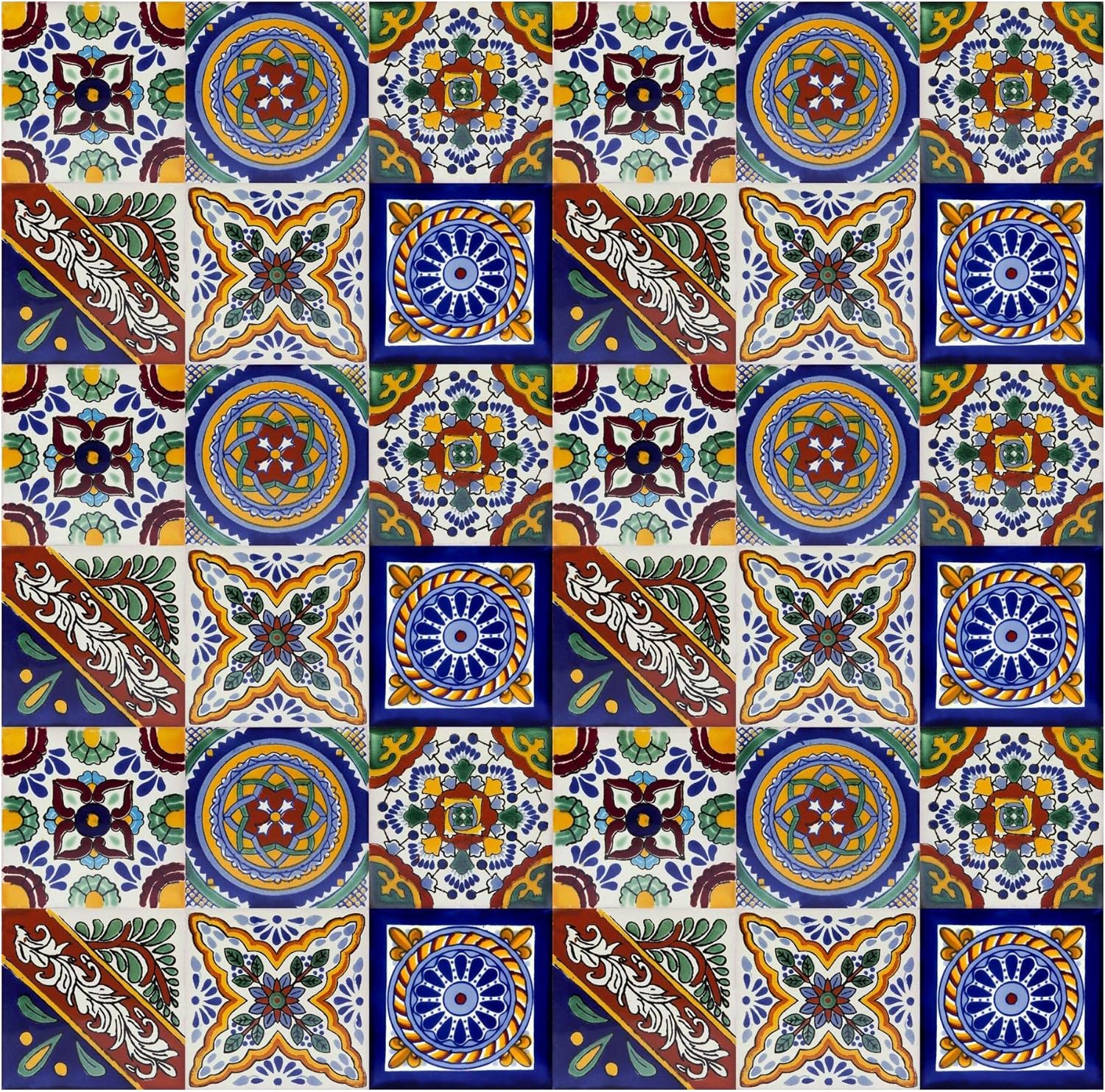 Mexican Ceramic Tiles Patchwork Ramon 10,5x10,5 cm Pack of 30