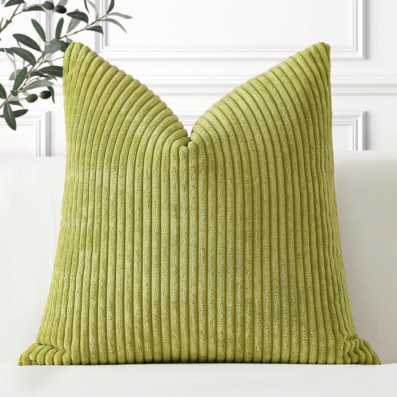 Artscope Cozy Striped Corduroy Cushion Cover 45x45cm Super Soft Decorative Square Throw Pillow Covers Case for Sofa Couch Bedroom Car Decor 18 x 18 Inches, Apple Green