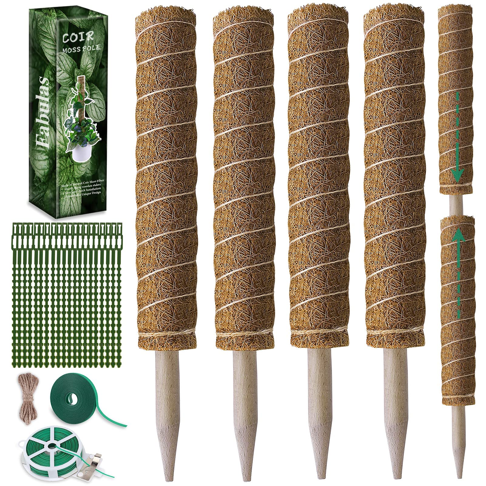 Photo 1 of **MISSING 2 STAKES** Fabulas Moss Pole 47.5 Inch - Monstera Plant Support, 4 Packs 16 Inch Plant Stakes for Indoor Plants Coco Coir Moss Pole Sticks for Climbing Potted Live Plants, Pothos, Philodendron, with Garden Ties