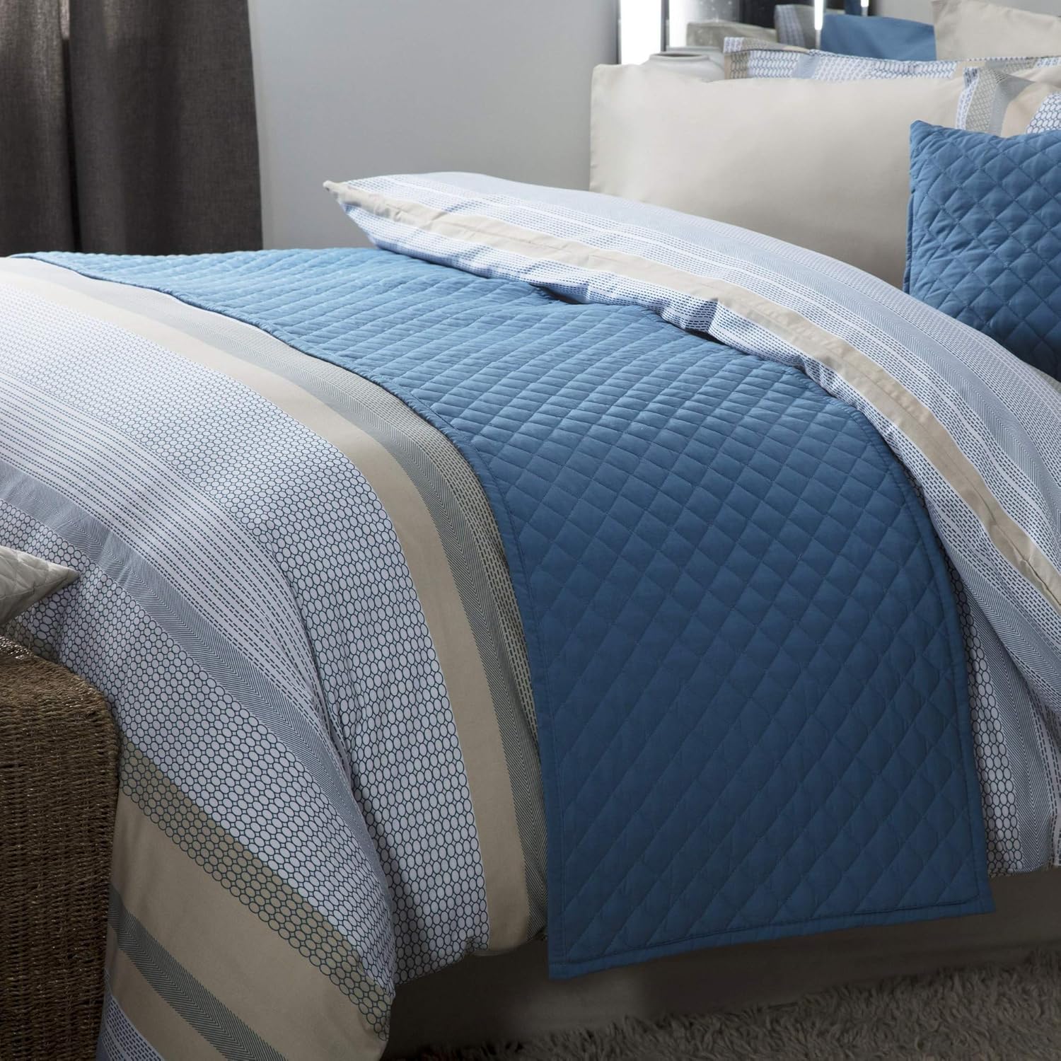 Modern Diamond Stitch Bed Runner and/or Filled Cushion in Cobalt Blue
