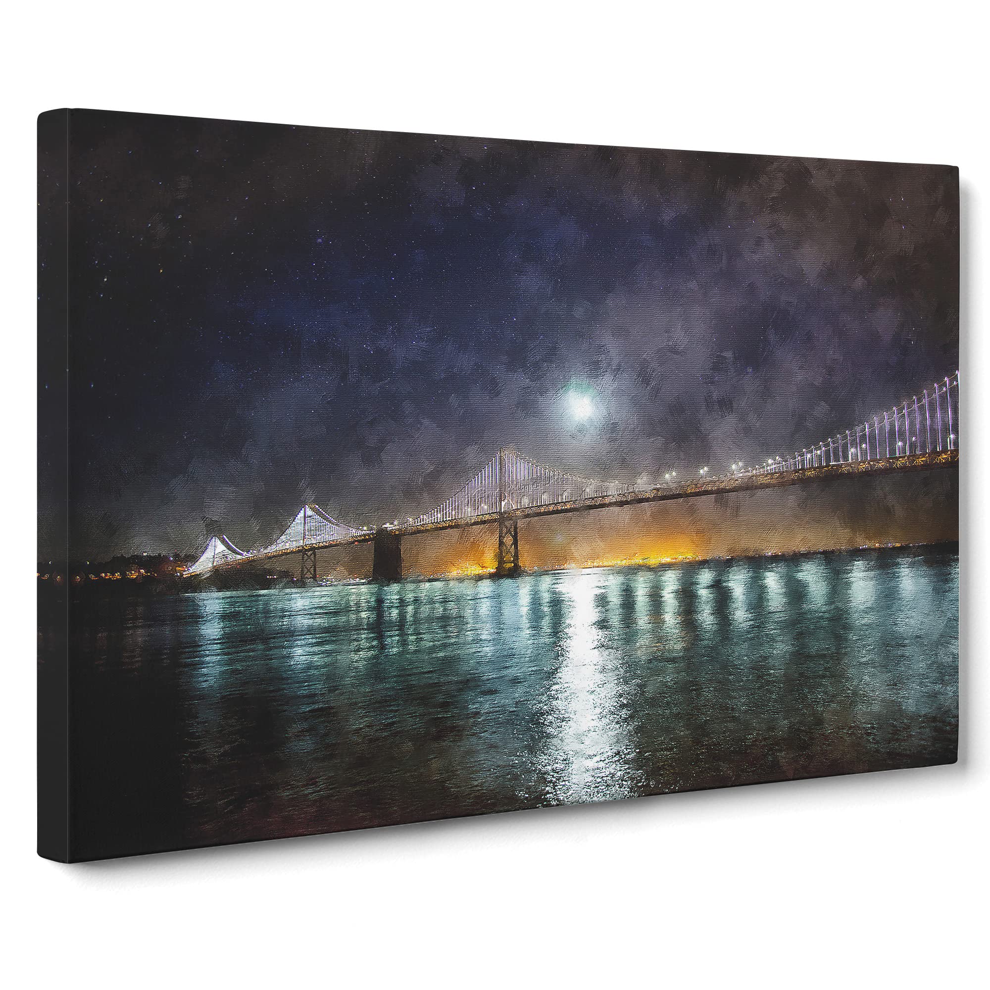 The San Francisco Oakland Bay Bridge Canvas Print | Gallery Wrapped 30mm Frame Wall Art | 20x14 inches | Ready to Hang | Modern Cityscape Picture | Living Room Bedroom Lounge Office