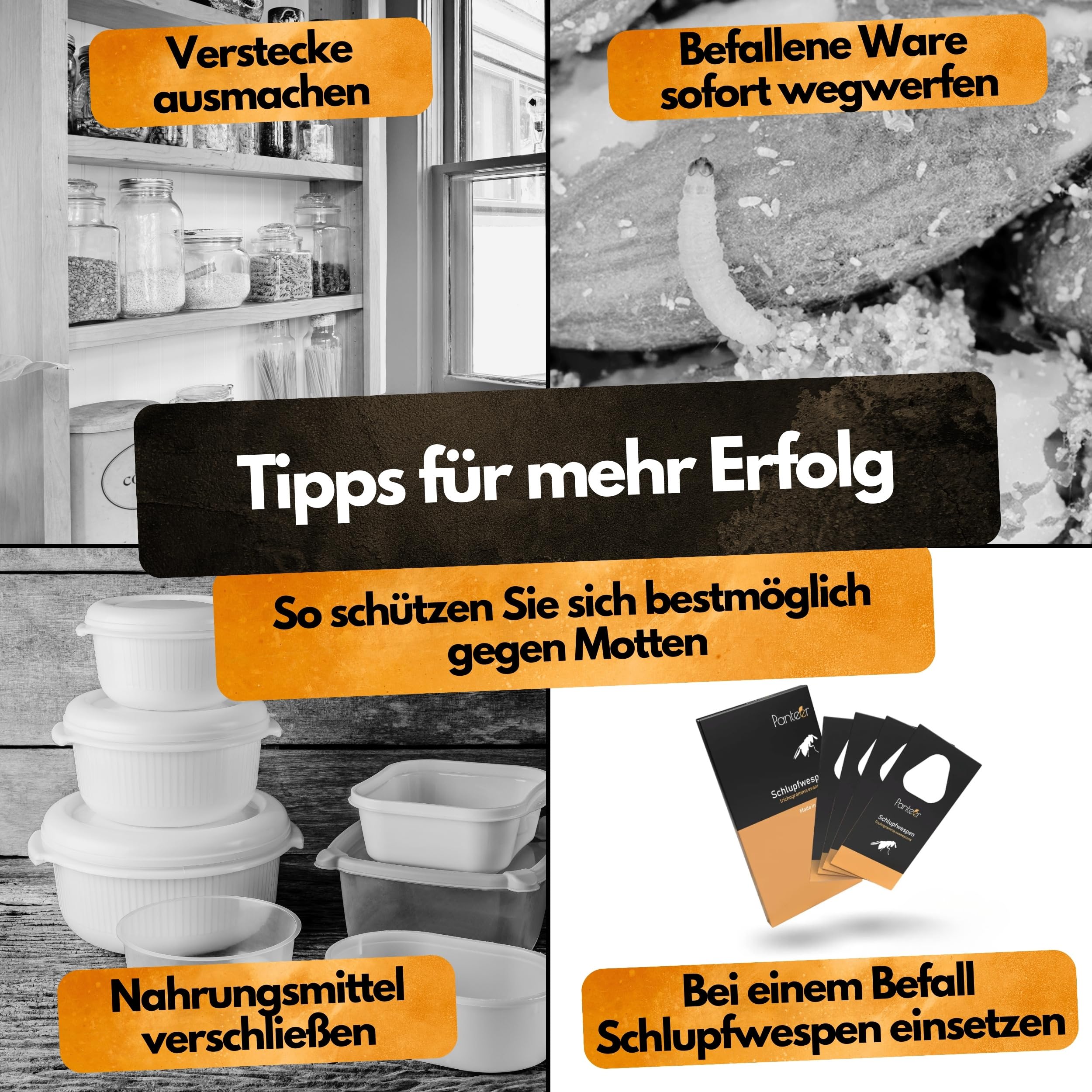 Mottenfalle - 6x Dreiecksfallen - Pheromonfalle mit hoher Wirksamkeit - Gegen Lebensmittelmotten & Kleidermotten - (2 in 1 Mottenfalle) - Lebensmittelmotten Falle - Mottenfalle Lebensmittel 6