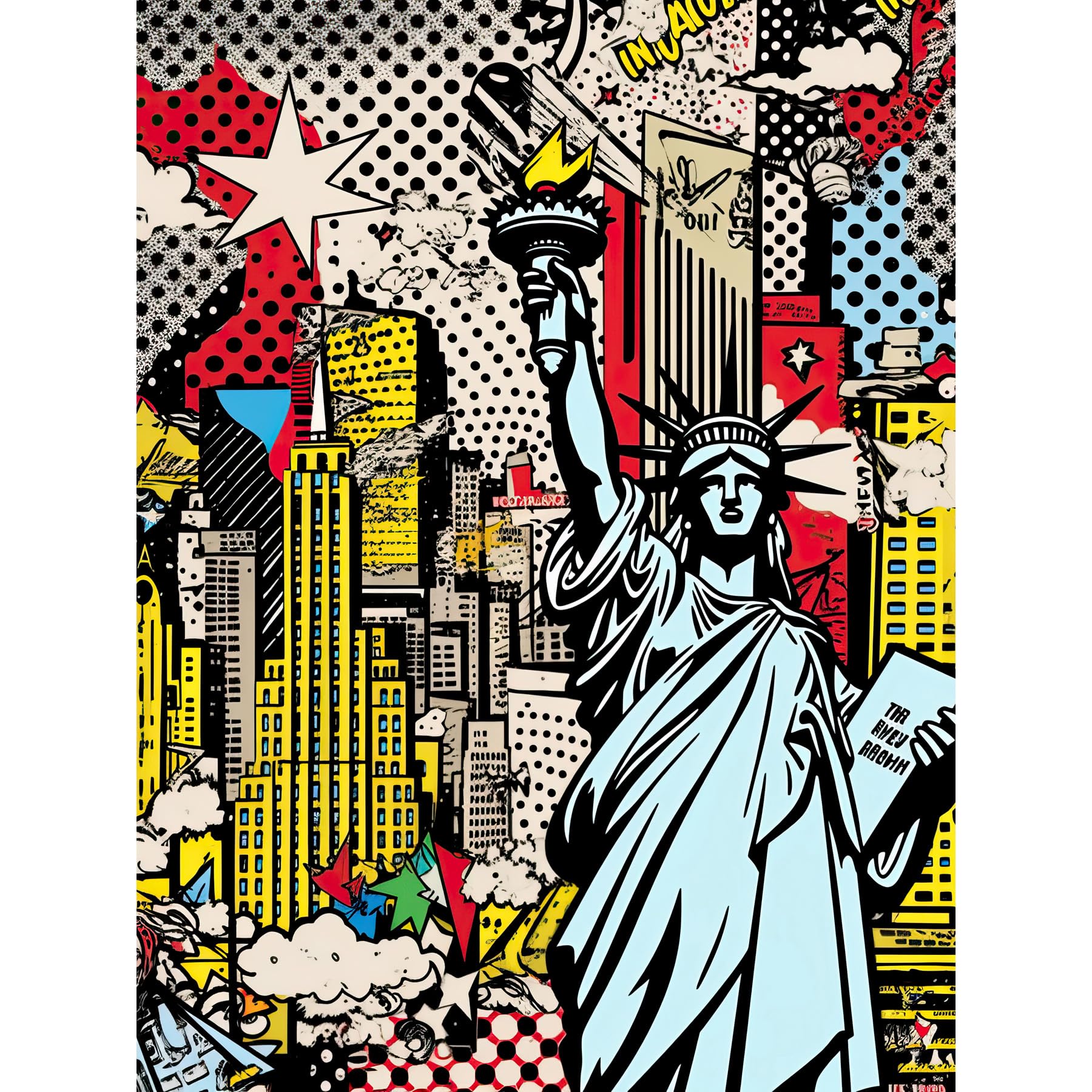 Artery8 New York City Skyline Statue of Liberty Pop Art Comic Book Style American Dream Extra Large XL Wall Art Poster Print