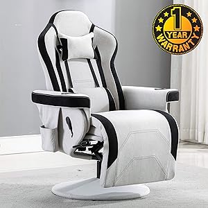 Merax Gaming Recliner Gaming Chair Desk Chair with Footrest,Headrest,Lumbar Pillow,2 Cup holders, 2 Removable Side Pouches (White)