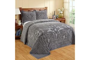Better Trends Ashton Collection 100% Cotton Chenille Bedspread Medallion Design Full/Double Size Floral Design Bed Cover in Gray - Tufted Cotton Bedspreads, Lightweight Bedspread & Coverlets