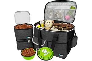 PetAmi Dog Travel Bag - Organizer with Food Container and Bowls, Supplies for Weekend Camping, Cat Diaper Bag (Charcoal, Large)