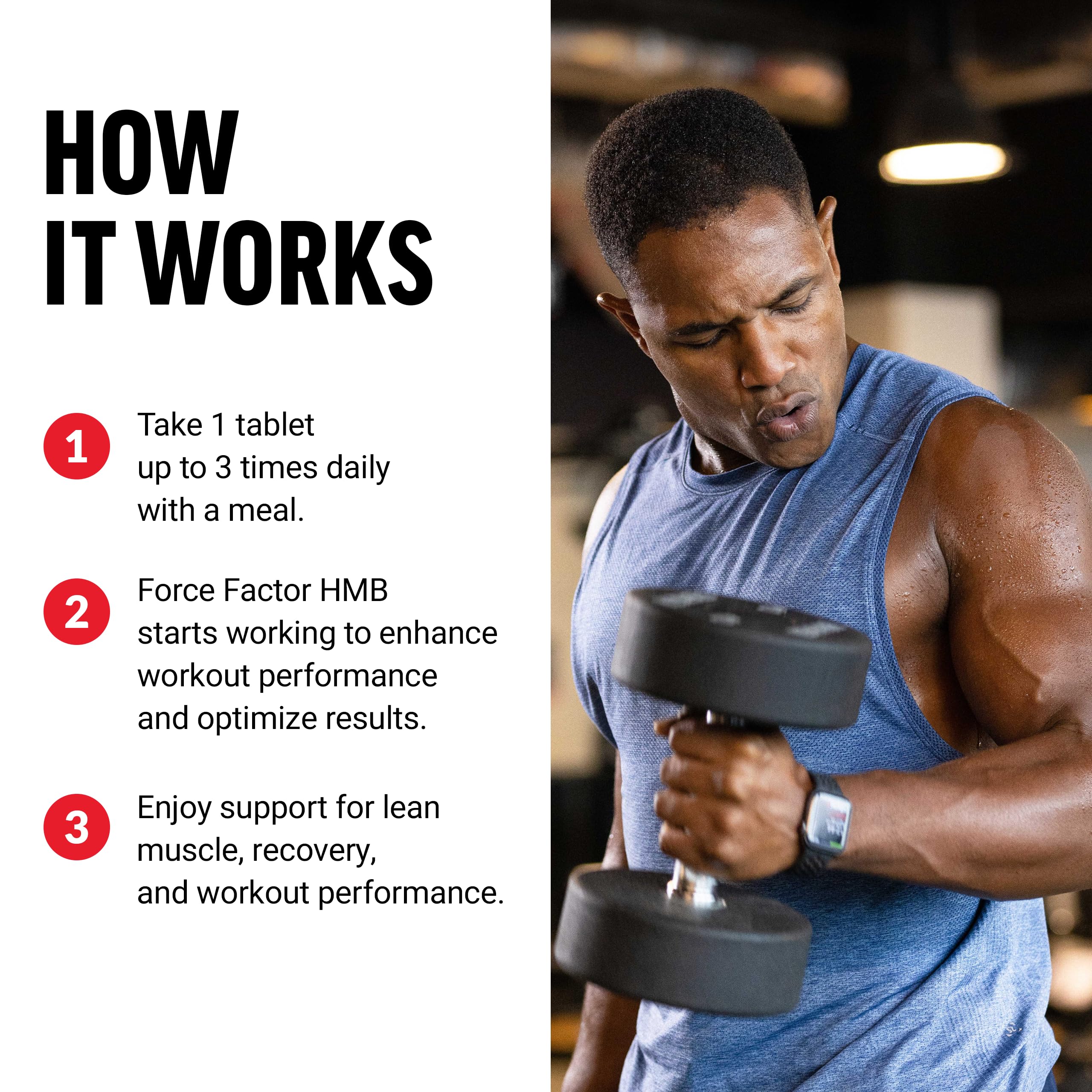 FORCE FACTOR HMB Supplement to Preserve Lean Muscle, Support Workout Recovery, and Prevent Muscle Protein Breakdown, Clinical Dose, Premium Quality, Non-GMO, 90 Tablets