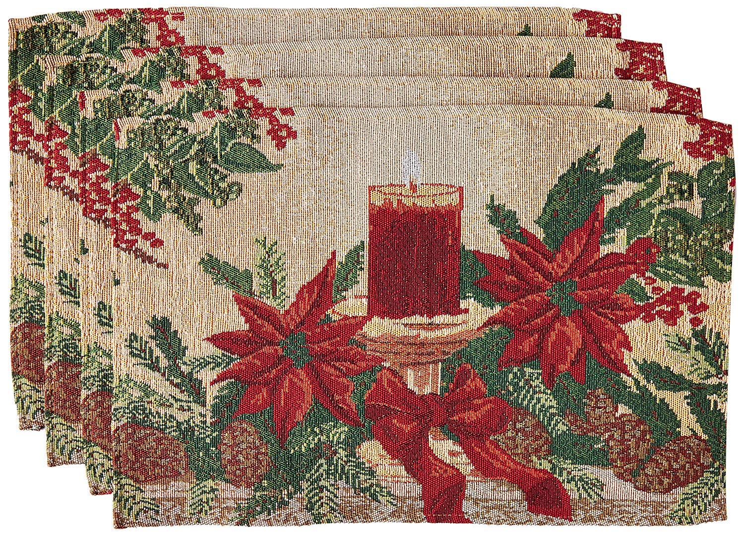Violet Linen Place-mats, 100% Polyester, Poinsettia Candle, 13" x 19"