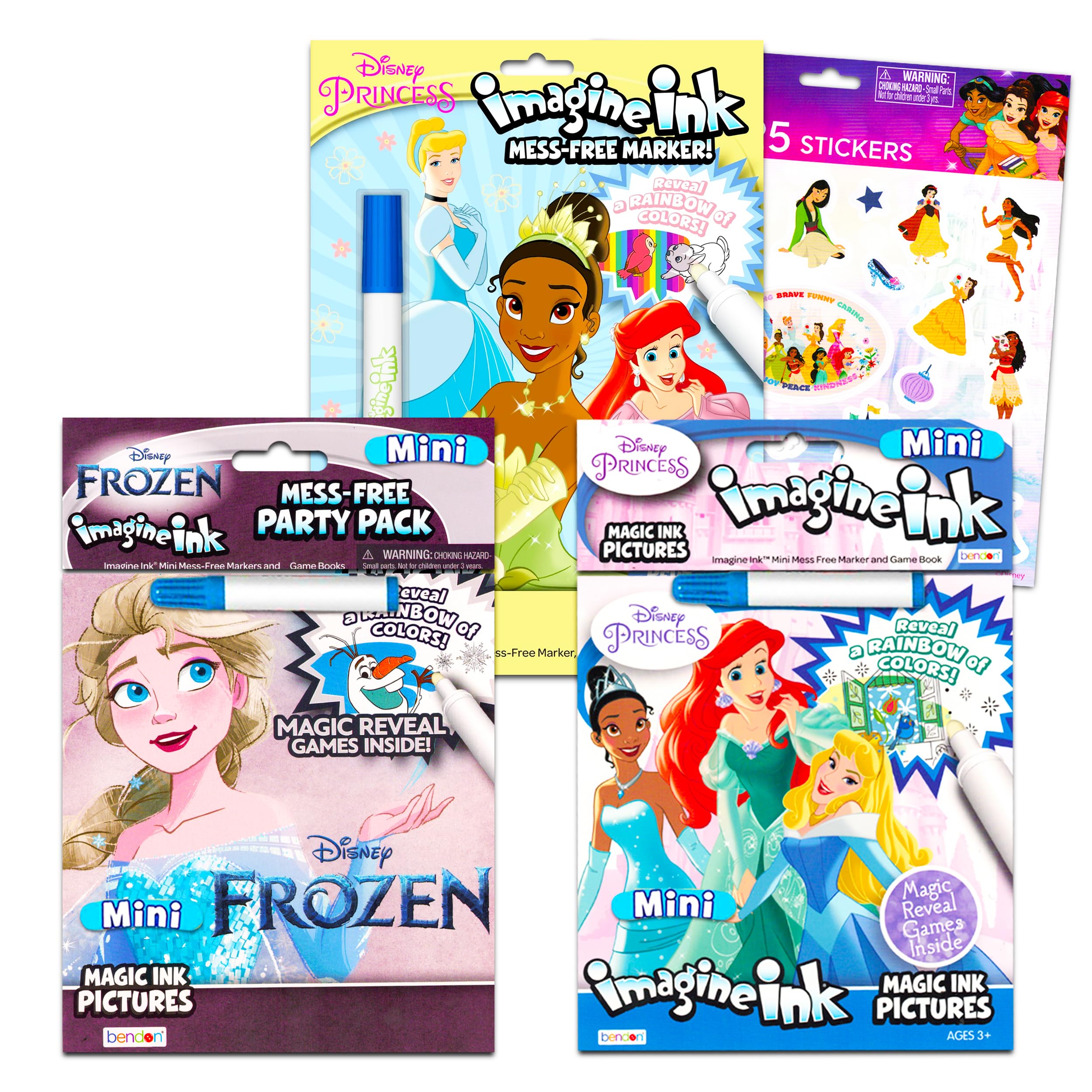Photo 1 of Disney Princess Activity Book Set ~ 3 Piece Disney Princess and Frozen Imagine Ink Mess-Free Coloring Books | Frozen Activity Bundle with Stickers (Girls Coloring Books)