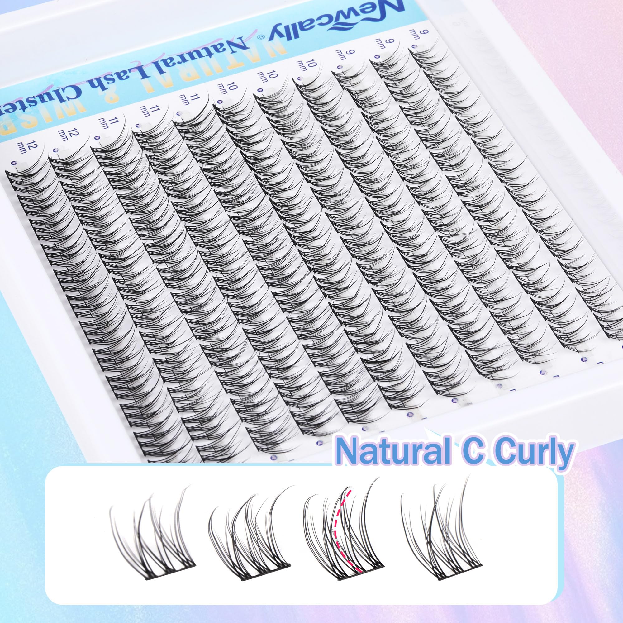 Natural Lash Clusters Kit DIY Lash Extension Kit Wispy Eyelash Extension Kit C-curly Individual Lashes Kit 9-12MM Short Eyelash Clusters with Lash Remover by Newcally