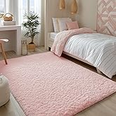 PAGISOFE Pink Rugs for Girls Bedroom 4x6 Ft Fluffy Cute Girls Room Decor Aesthetic Area Rugs Kawaii Baby Nursery Rugs Plush Playroom Shag Teen Girl Rug Thick Fur Dorm Rug Living Room Carpet