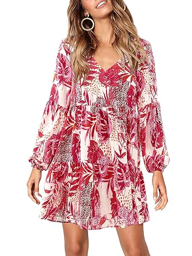 Amoretu Women's Boho Beach Shift Dress Long Sleeve Dresses (Multi