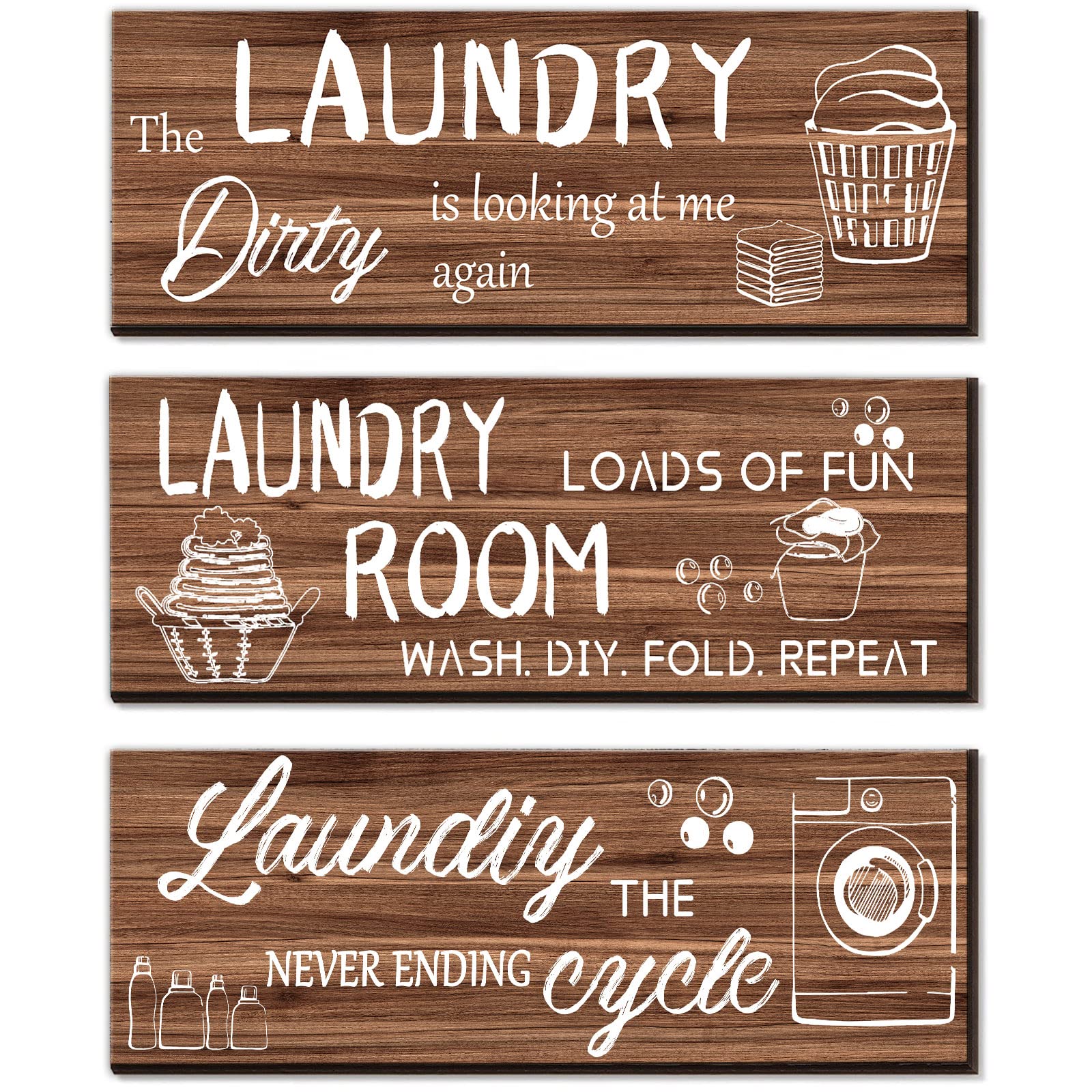 Vintage Laundry Room Sign Rules Wall Decor Wood Signs with Quotes Retro Wooden Wall Art 3 Pieces Bathroom Wall Sign Hanging Printed Decor for Home Laundry Room Family Wall Plaques 12 x 4 Inch