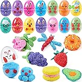 JOYIN 24 Pcs Easter Prefilled Eggs with Foam Squishy Toy, Cute Foam Stress Reliever Squishy Toy Fillers for Easter Egg Hunt, Basket Stuffer, Kids Party Favor, DIY Arts Crafts, Classroom Prize Supplies