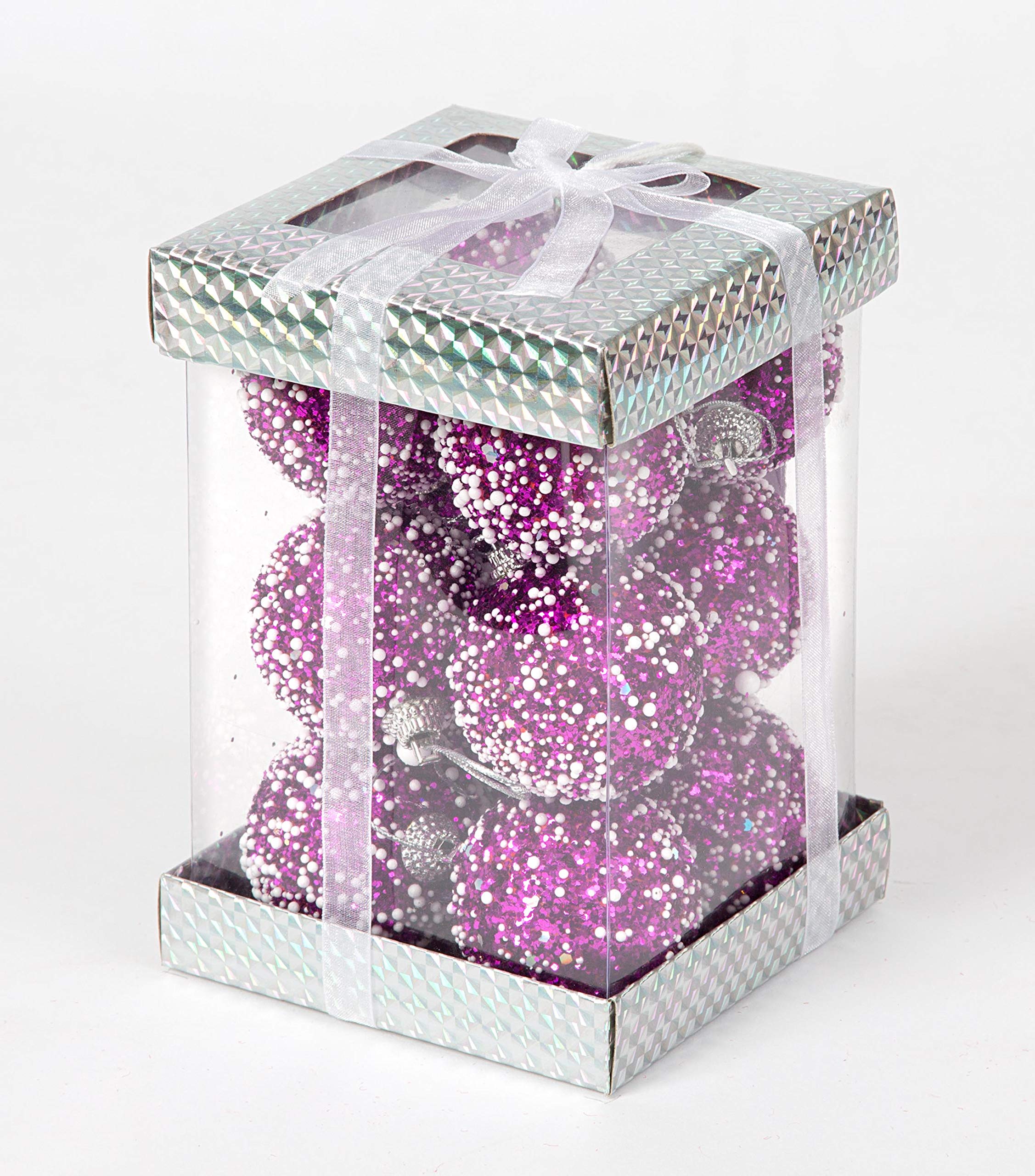 SHATCHI 12 x Christmas Tree Hanging Baubles Soft Foam Glittered Decorated Shatterproof Pendant Ornaments Xmas Tree Table Decorations