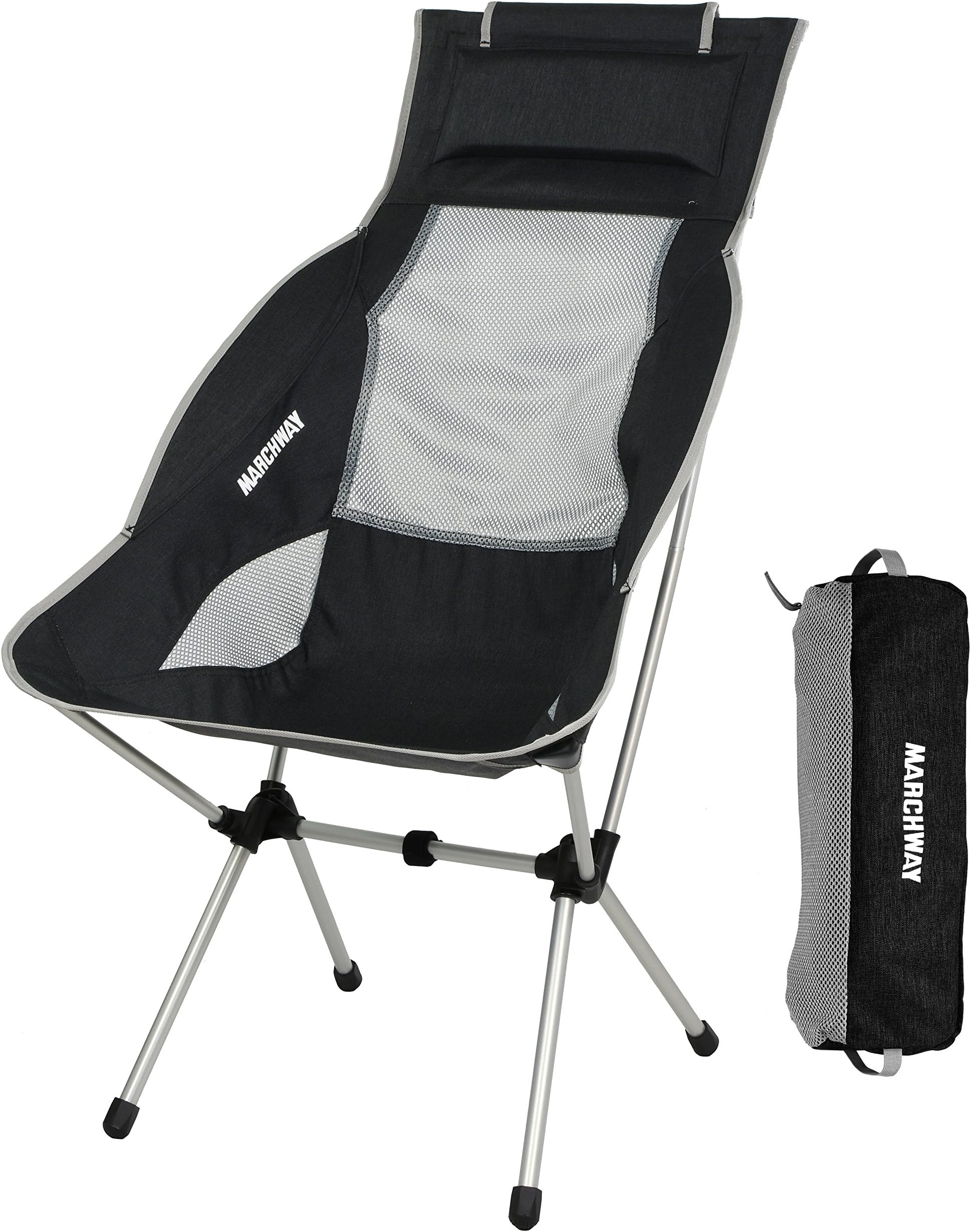 MARCHWAY Lightweight Folding High Back Camping Chair with Headrest, Portable Compact for Outdoor Camp, Travel, Picnic, Festival, Hiking, Backpacking