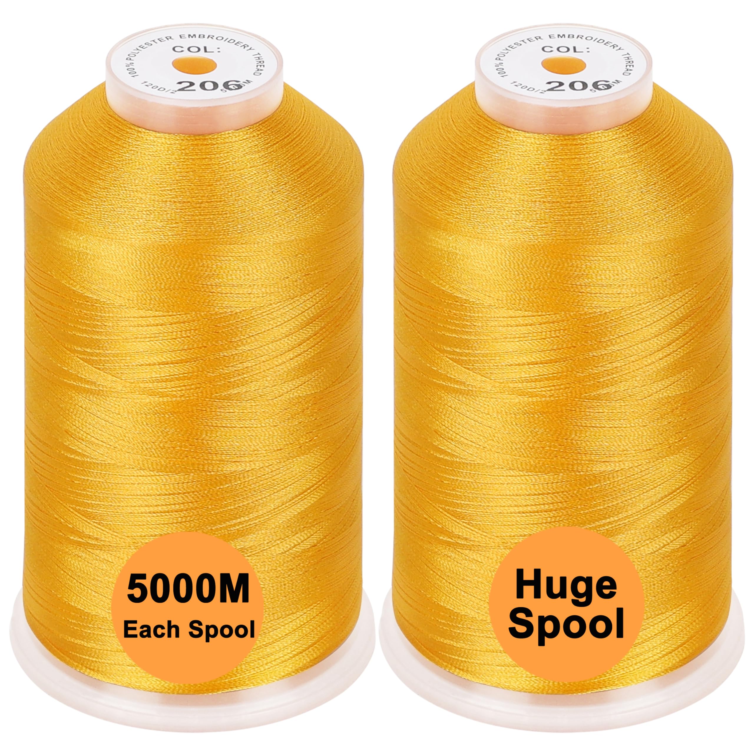 New brothread Set of 2 Polyester Machine Embroidery Thread Huge Spool 5000M for All Embroidery Machines - Harvest Gold