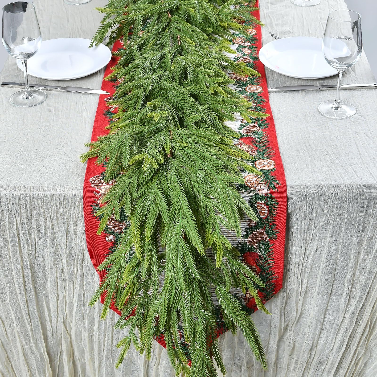 Photo 1 of 2 PCS 9 FT Artificial Norfolk Pine Garland, Real Touch Christmas Garland, Faux Winter Pine Garland for Fireplace Mantle Table Wall Stair Indoor Outdoor Xmas Holiday Christmas Decorations