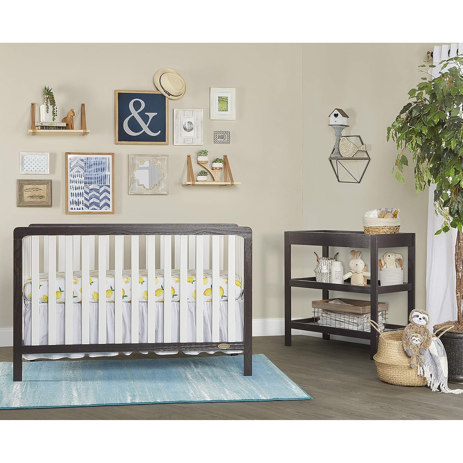 white and espresso crib