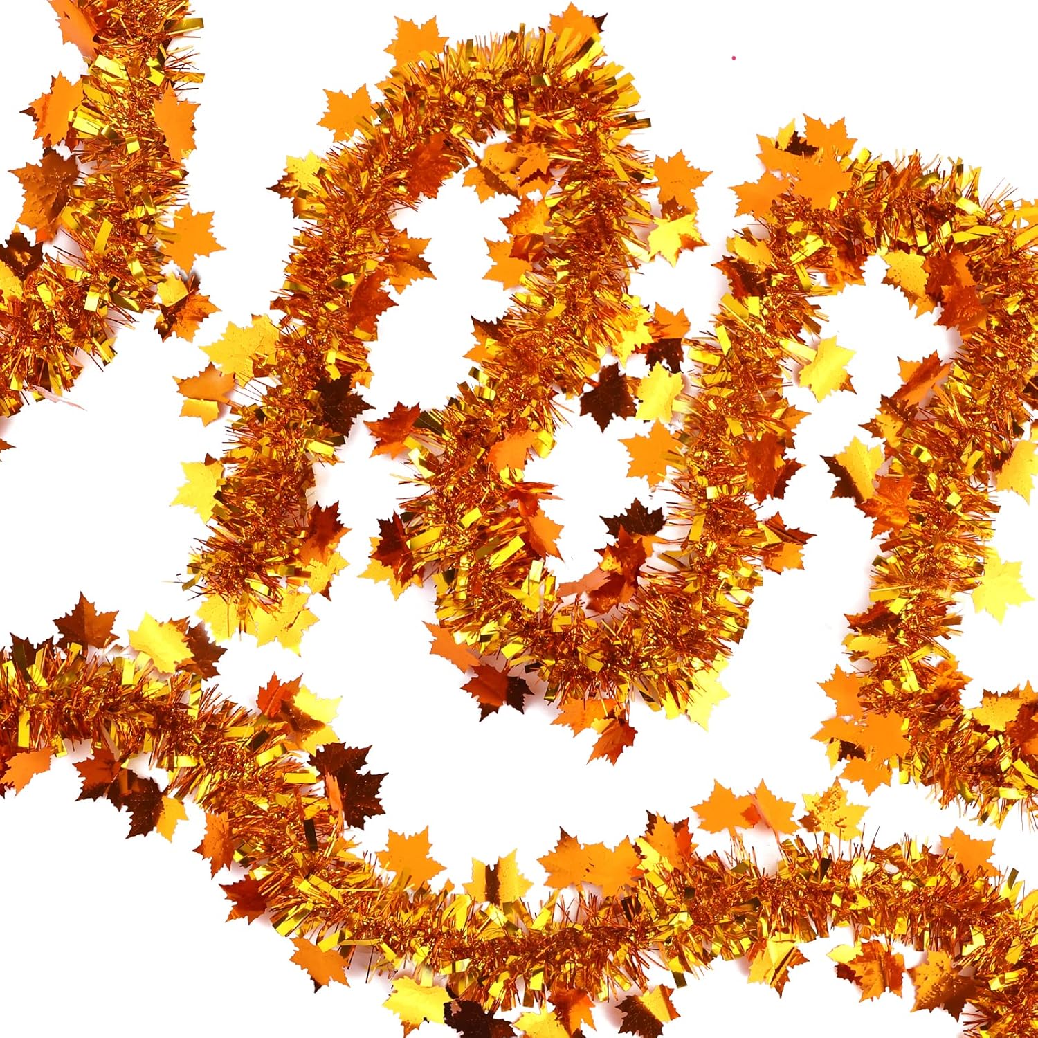 Wreaths, Garlands & Swags - DIYDEC 33ft Thanksgiving Fall Tinsel Garlands, Golden Copper Maple Leaf Glittering Hanging Metallic Tinsel Garland for Thanksgiving Party Decoration