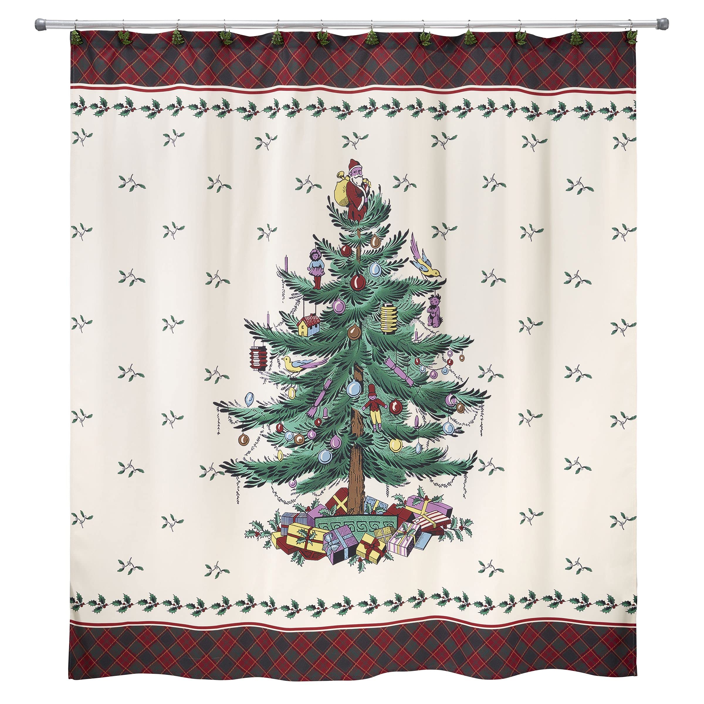 Avanti Linens Spode Christmas Tree Tartan Collection, Multicolor, Shower Curtain
