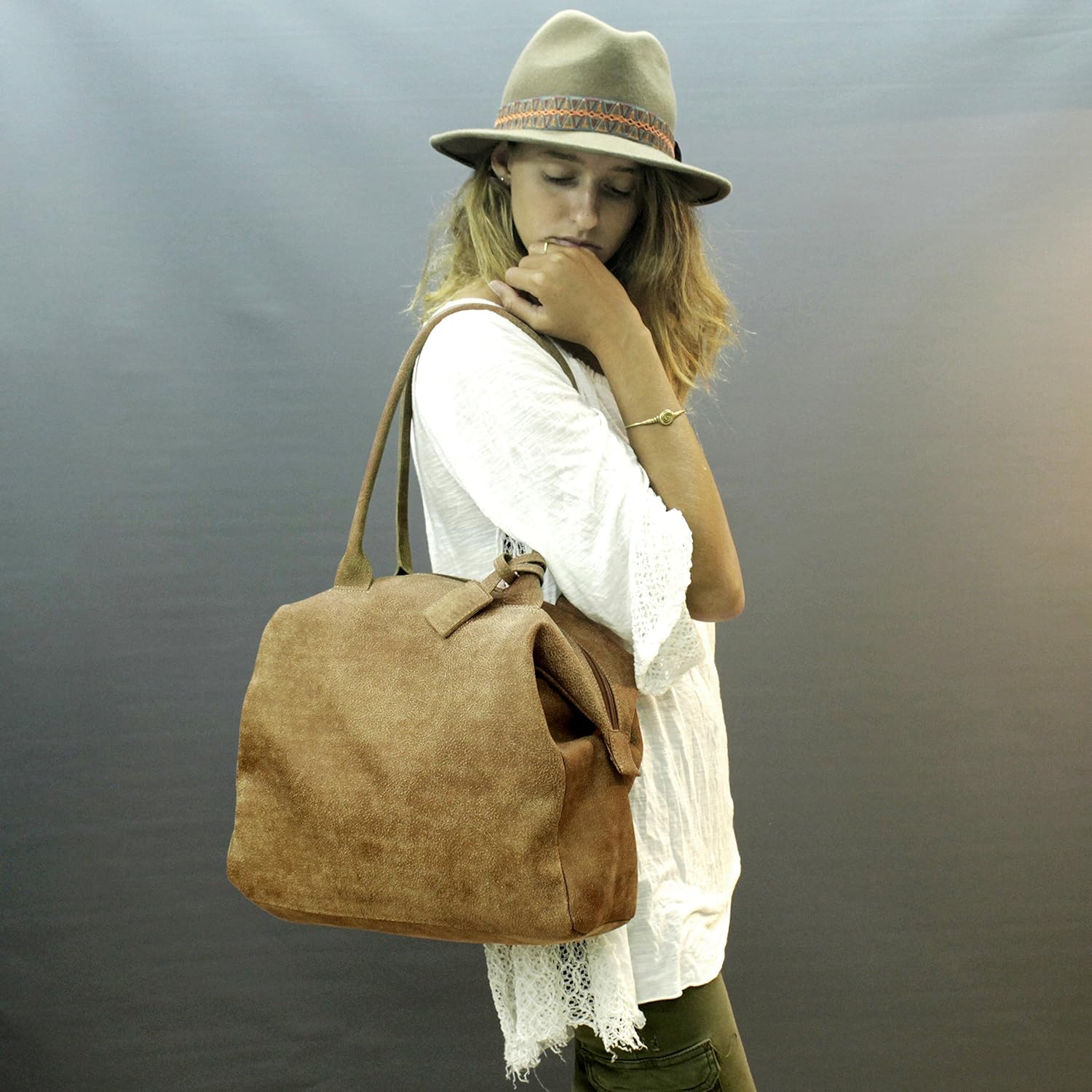 Amazon Com Handmade Brown Leather Handbag Medium Zippered Bag Purse Distressed Working Office Tote Side Pockets Handmade