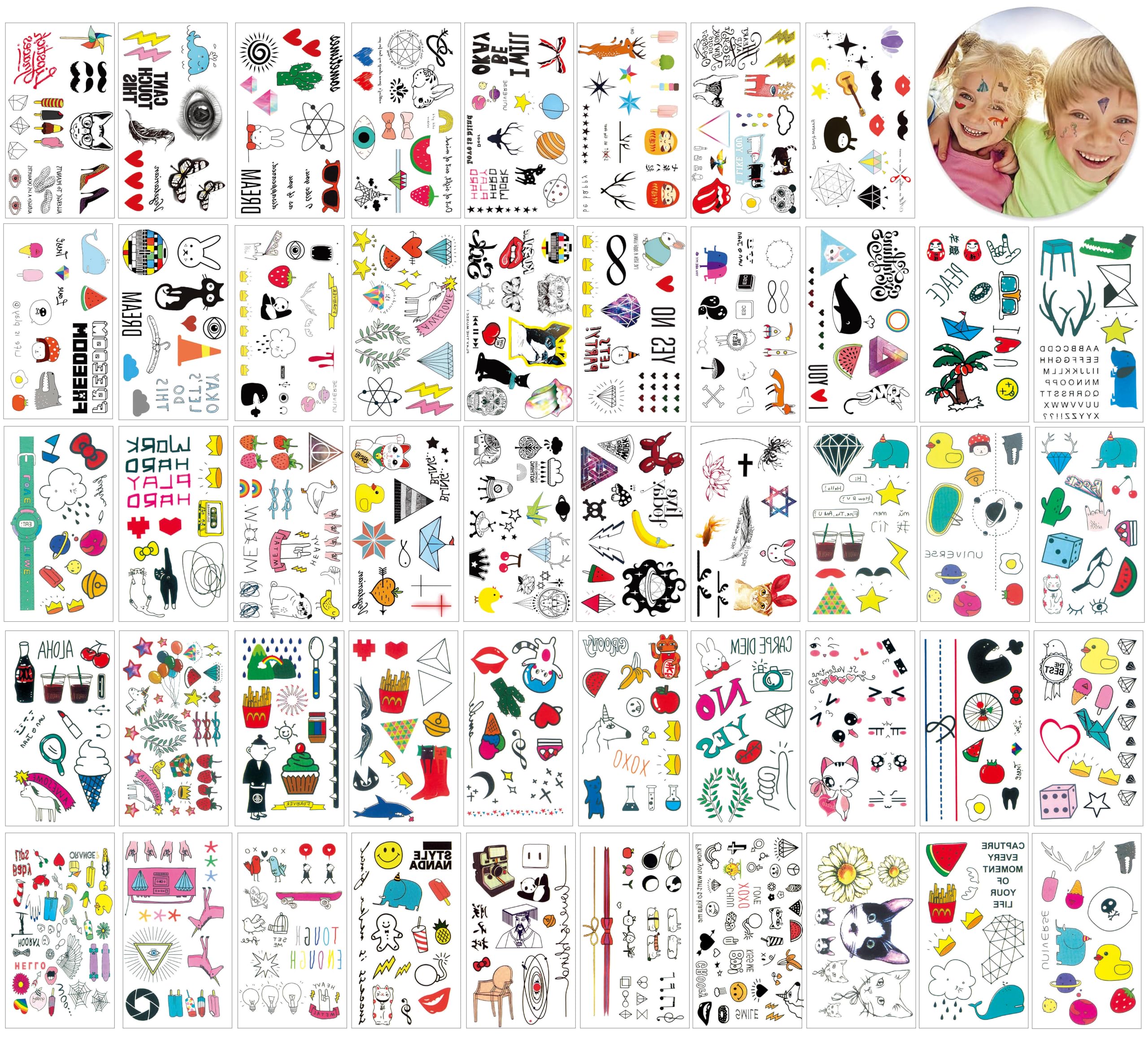 Rosymormor 48 Sheets Temporary Tattoos for Kids, Fake Tattoos Stickers Non-toxic Waterproof Fake Body Stickers Goody Filler Birthday Party Favor Supplies for Boys Girls Adults Halloween Christmas