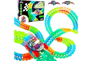 USA Toyz Zero-G Glow Race Track for Kids- 150pcs Glow in The Dark Flexible Race Track Set with Suction Cups, Slot Car, 2 Graffiti Toy Cars Shells, STEM Toy LED Car Tracks for Boys and Girls Age 3+
