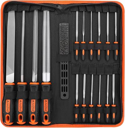 AojSup 17Pcs Metal File Set with Case Premium T12 Alloy Steel 4 Large + 12