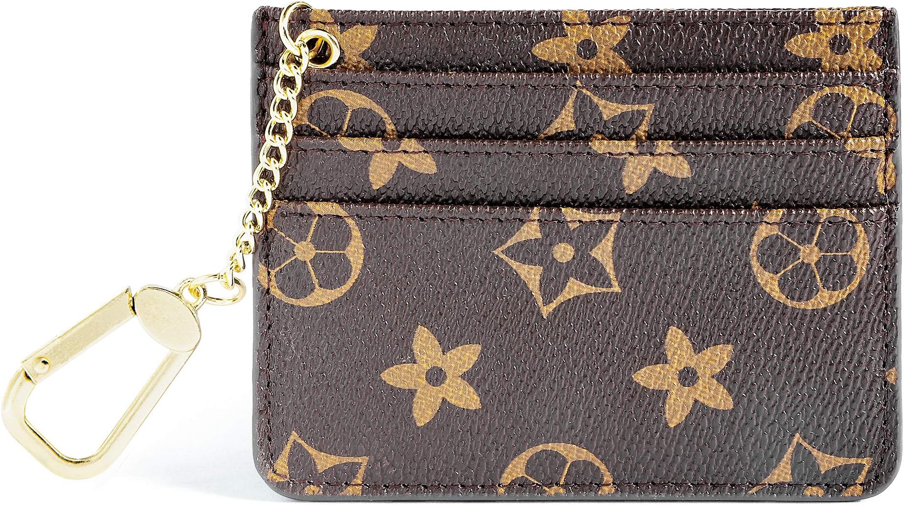 Womens Credit Card Holder Mini Wallet Key Chain pouch - Edmen (Brown-B), Small