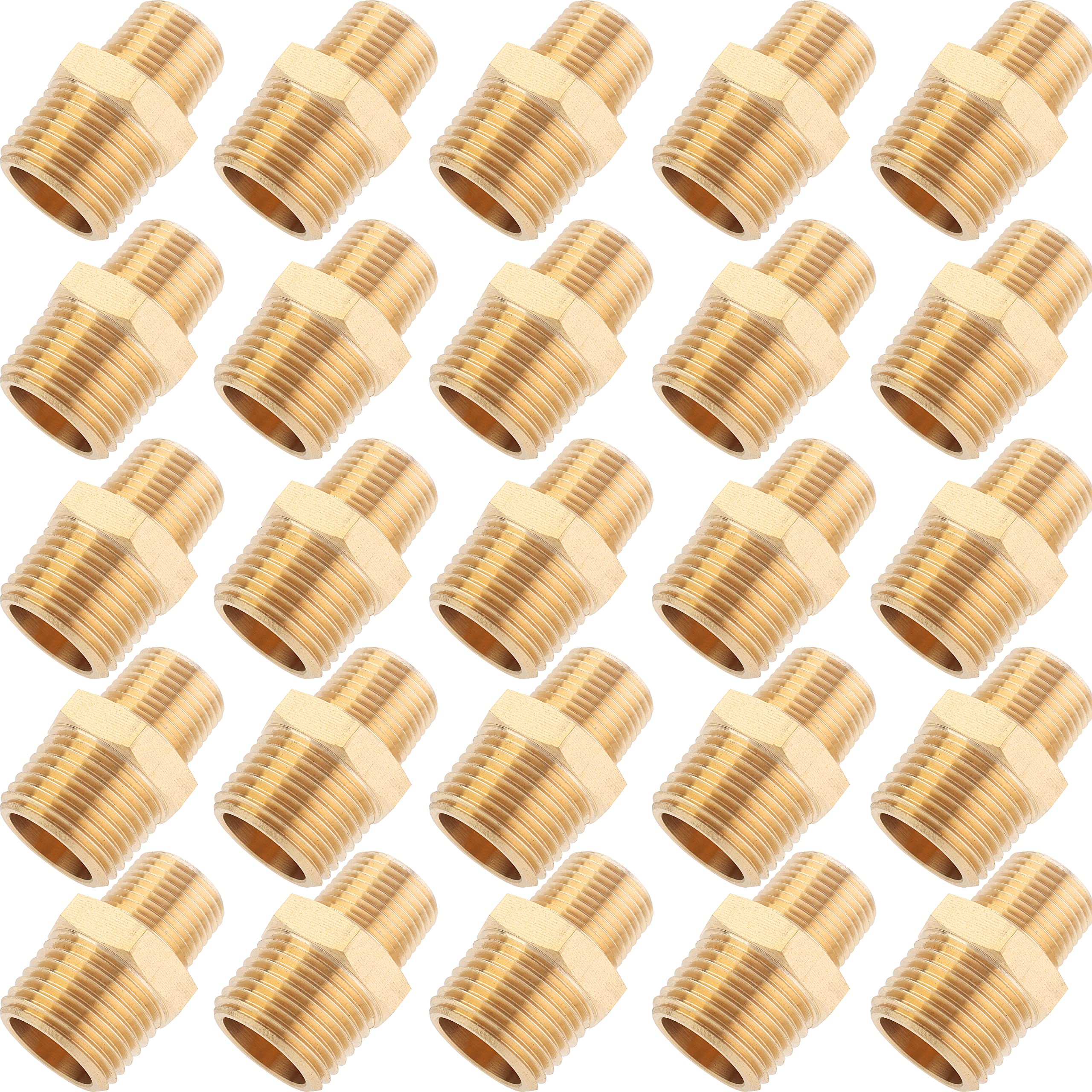 LTWFITTING Brass Pipe Hex Reducing Nipple Fitting 1/2-Inch x 3/8-Inch Male BSPT (Pack of 25)