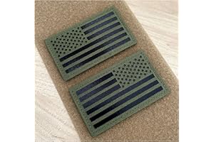 JUJUPUPS 2x3.5" Infrared IR US USA American Flag Patch Tactical Vest Patch Hook-Fastener Backing(1 Left + 1 Right） (OD Green)