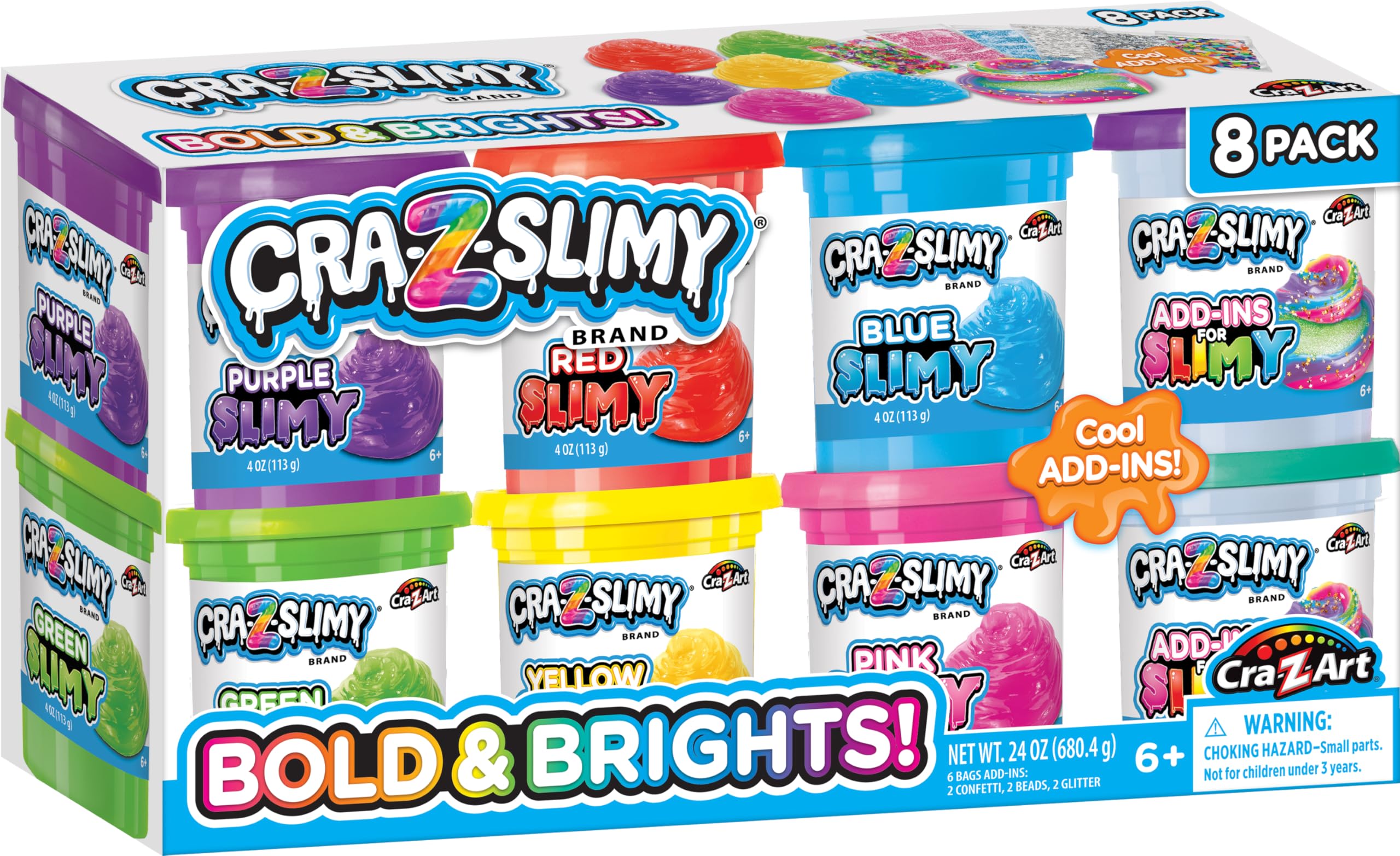 CRA-Z-Slimy Bold & Brite 8 Count, Stretchy & Colorful Premade Slime Collection, Ages 6 and Up