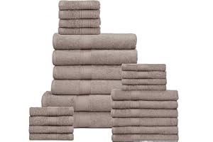 HILLFAIR 24 Piece Bath Towels Set for Bathroom- 100% Cotton 24 PC Bulk Pack Hotel Spa Towel Set- 2 XXL Oversized Big Towels, 4 Bath Towels, 6 Hand Towels, 4 Fingertip Towels, 8 Washcloths: Taupe
