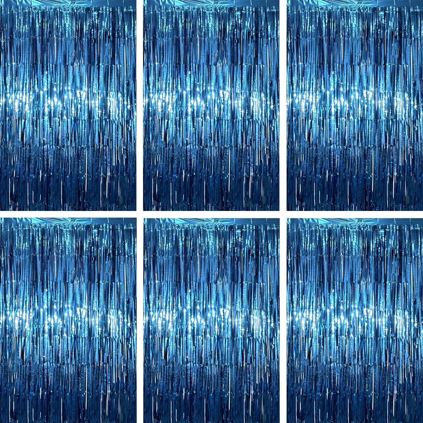 Voircoloria 3.3 x 6.6 ft Foil Fringe Backdrop Curtains, Tinsel Streamers Party Decorations, Fringe Backdrop for Birthday, Baby Shower, Gender Reveal, Graduation (6, Retro Blue)