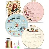 Beginner Embroidery Kit for Adults, 3 Pack with Pre-Printed Patterns, Learn Basic Stitches with Step-by-Step Video Tutorial, Needles & Tools Included, 7.8" Hoop, Floral Garden DIY Craft Gift