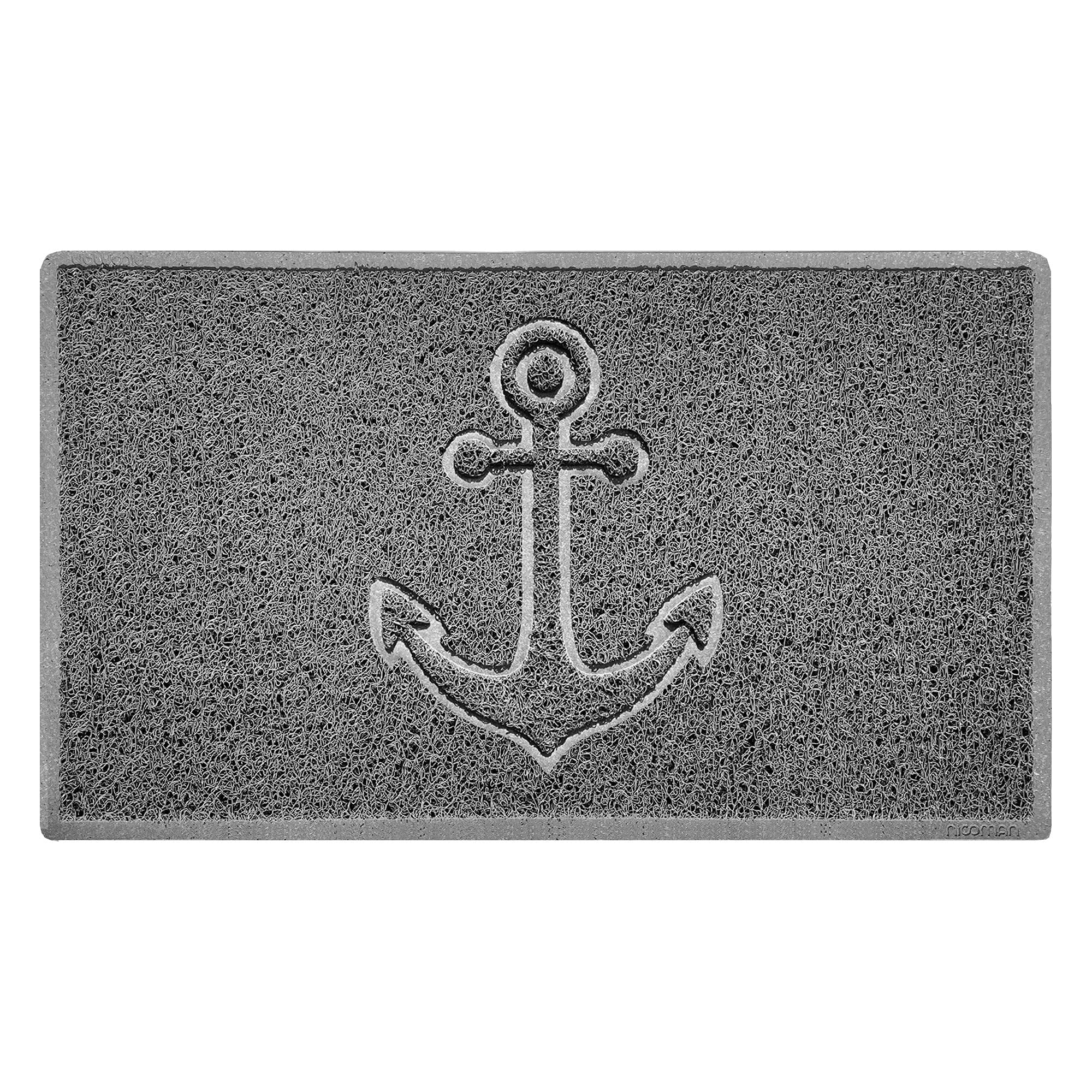 Nicoman Anchor Embossed Shape Door Mat Dirt-Trapper Washable Barrier Doormat-(Use Indoor or Sheltered Outdoor)-(75x44cm/29.5x17.3inches,Medium) Grey