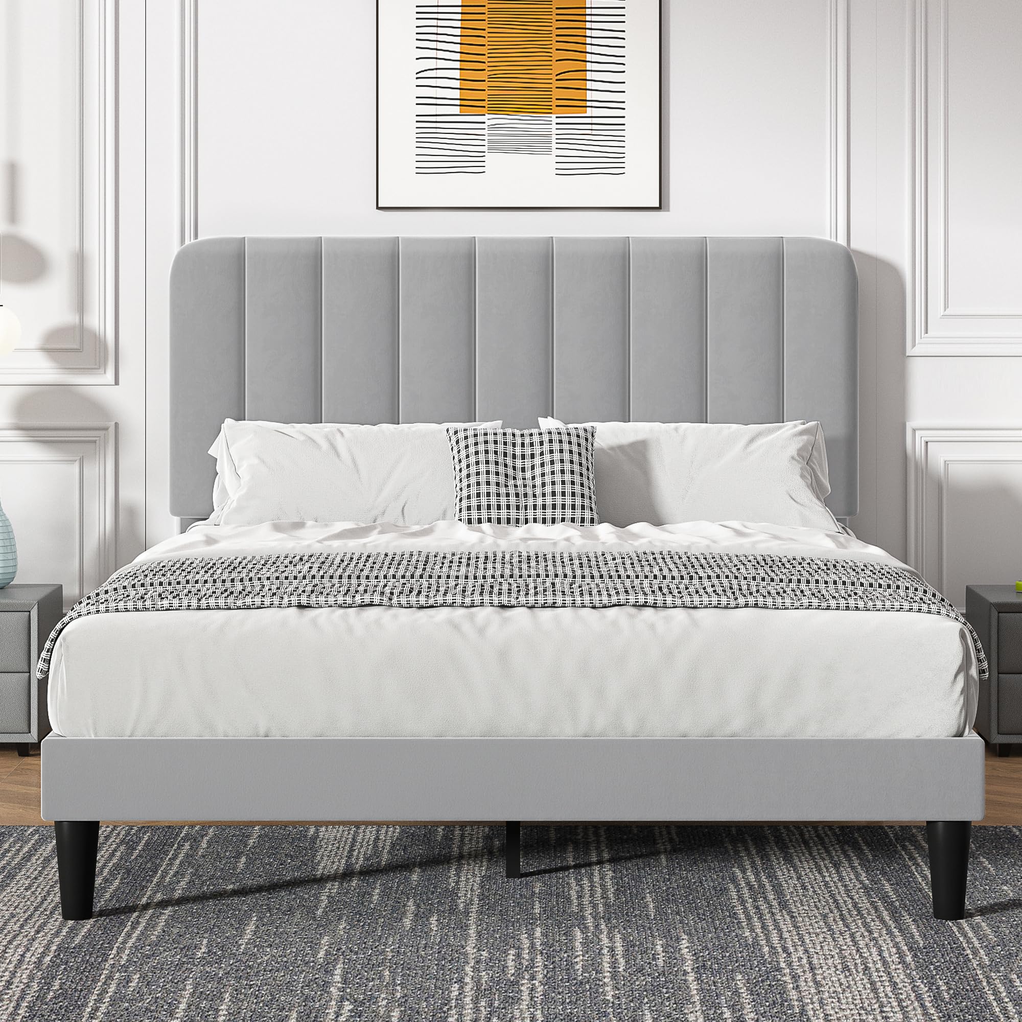 VECELO Queen Size Bed Frame with Upholstered
