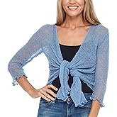 SHU-SHI Sheer Shrug for Women Mesh Knit Cover Up Lightweight Dressy Cardigan for Summer Tie Top Wrap