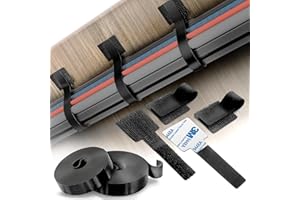 TAPSI Cable Management Kit – 40 Self-Adhesive Hook and Loop Ties with 2 Extension Straps – Made with 3M Tape, Back-Sticky Cord Organizer for Under Desk, Wall, Home, Office – Adjustable Wire Holders (Black)
