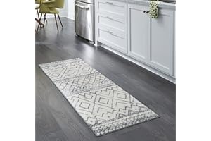 Maples Rugs Abstract Diamond Modern Distressed Non Slip Runner Rug For Hallway Entry Way Floor Carpet [Made in USA], 2 x 6, Neutral