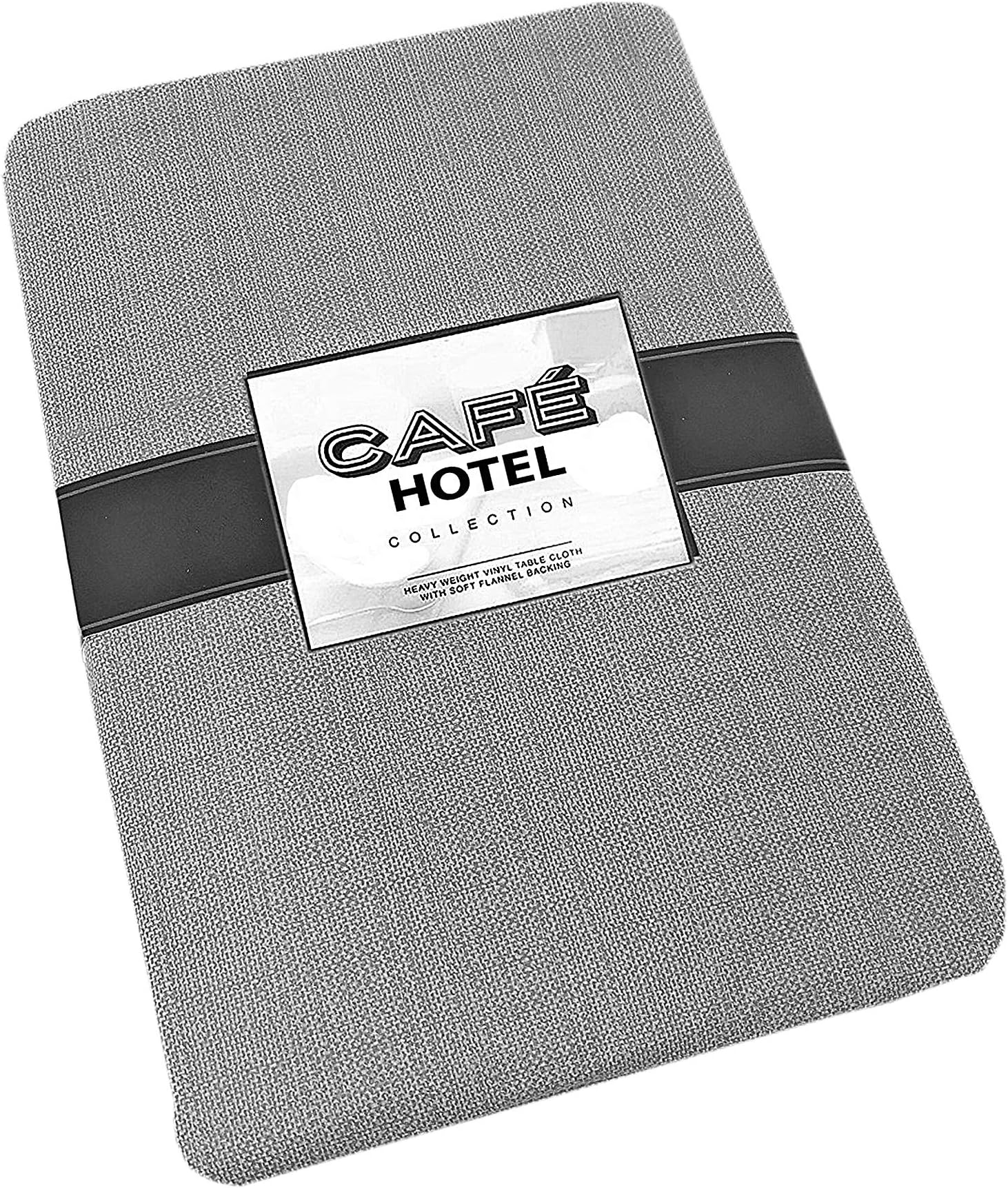 Cafe Hotel Linen Look Vinyl Flannel Backed Tablecloth, Heavyweight 4 Gauge, 52 x 52 Inch Square, Grey Indoor Outdoor Waterproof Wipe Clean Table Cover