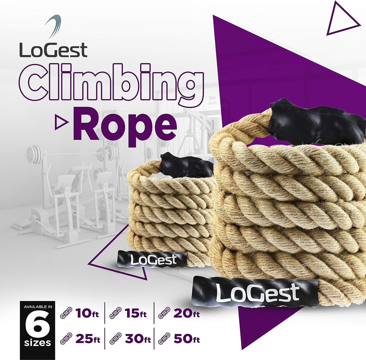 Logest Climbing Rope - Indoor and Outdoor Workout Rope Perfect for Homes Gym Obstacle Courses Crossfit Rope for Strength and Fitness Training 1.5” Diameter 6 Lengths Available: 10 15 20 25 30 50 Feet : Sports & Outdoors