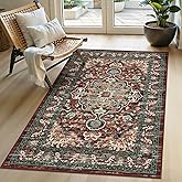 U'Artlines Boho Vintage Area Rug 3x5 Machine Washable Low Pile Ultra-Thin Soft Floor Carpet Non Slip Non Shedding Accent Rug for Living Room Bedroom Entryway Dining Room Office Rust＆Teal