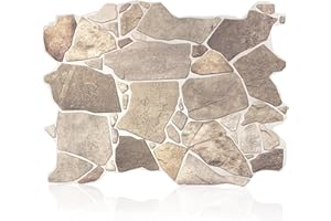 CONCORD WALLCOVERINGS ™ Retro-Art 3D Faux Stone Wall Panels, Pack of 10, Grey Beige Brown Wild Boulder, Lightweight PVC Sheets 17.5" x 23.75" (44.5cm x 60.3cm), Rock Tiles - Covers 28.86Sq Ft (2.7m2)