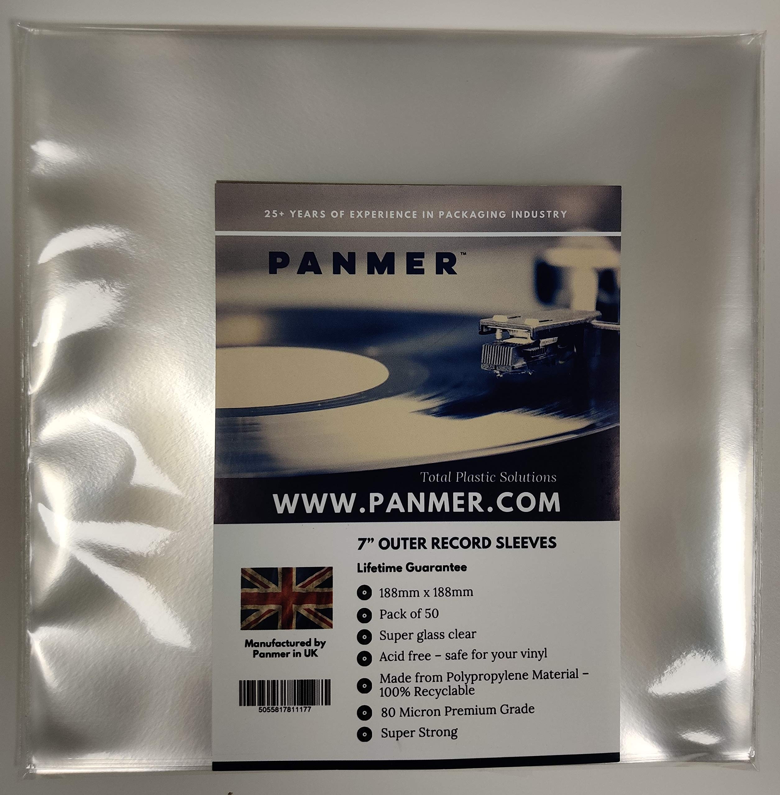 7" Outer Clear Vinyl Record Sleeves Polypropylene 80 Micron x 50