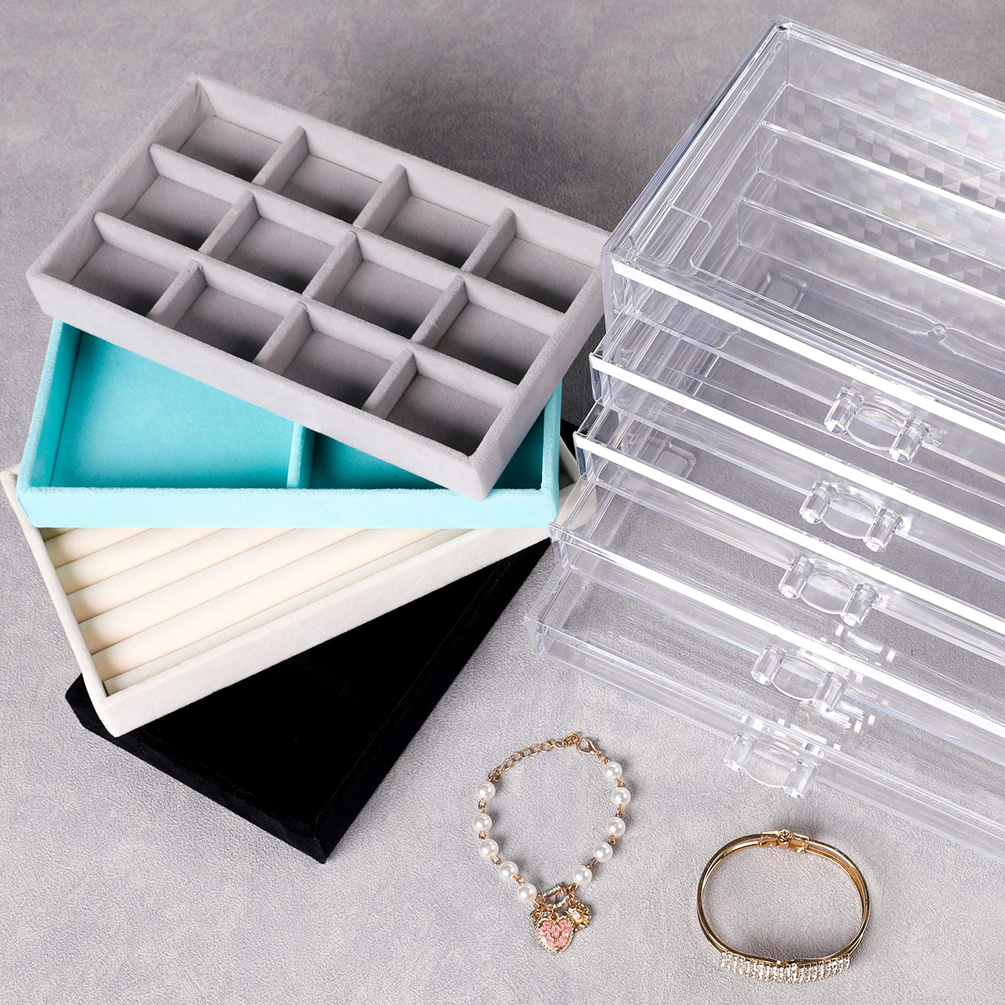 Frebeauty Frebeauty Extra Large Acrylic Jewelry Box for Women Girls 5 Layers Clear Velvet Earring Organizer with 5 Drawers Rings Display Case Necklaces Holder Tray (Beige)